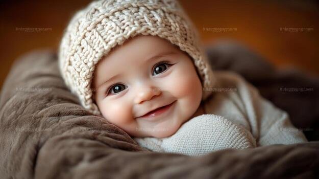 Home smiling baby in knit hat cozy blanket autumn background newbornshoot free photo.jpg